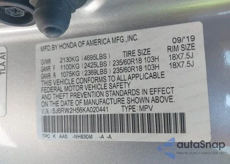 2019 Honda Cr-V Ex z USA, uszkodzony, nr VIN 5J6RW2H56KA020441